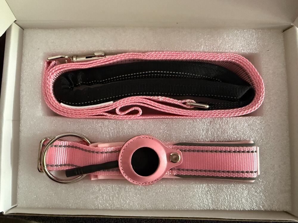 Dog Collar & Leash Set Pink Adjustable with AirTag Holder Sz Medium New in Box